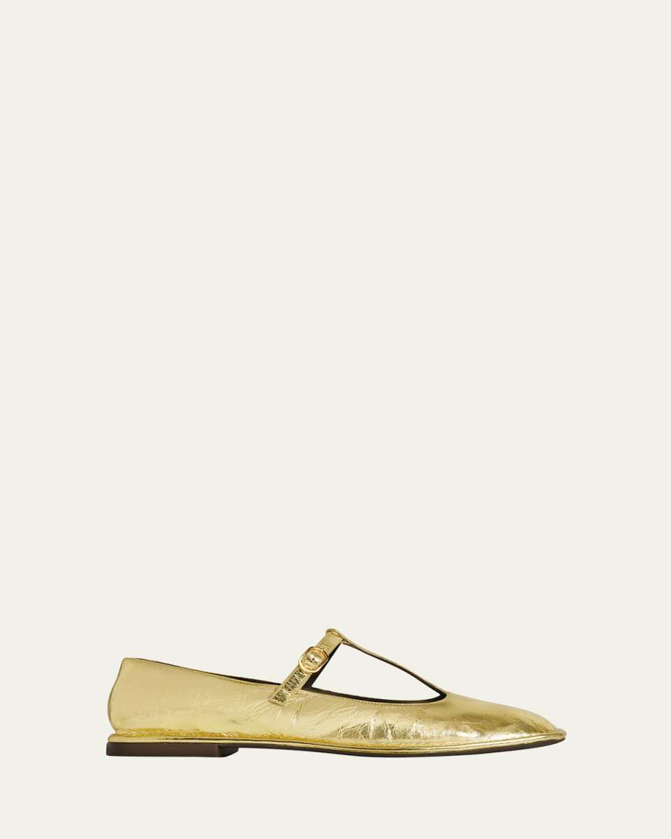 Metallic T-Strap Ballerina Flats